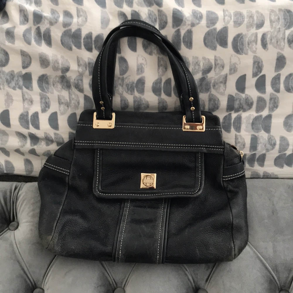 Kate spade leather top handle tote in navy